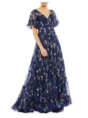 Mac Duggal NWOT Navy Floral Empire Waist Gown Prom Wedding Guest